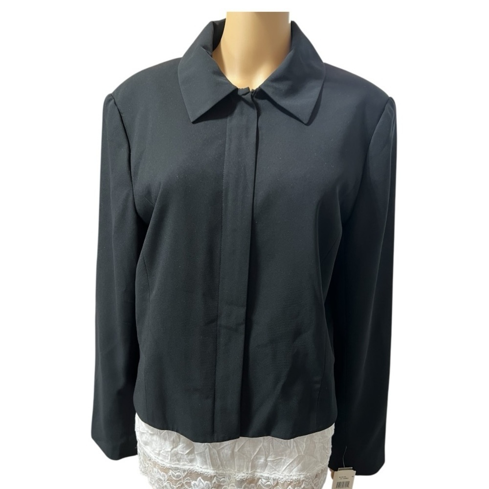 Studio JPR Black Blazer Long Sleeve Padded Shoulders Full Zip Work Wear Size 14